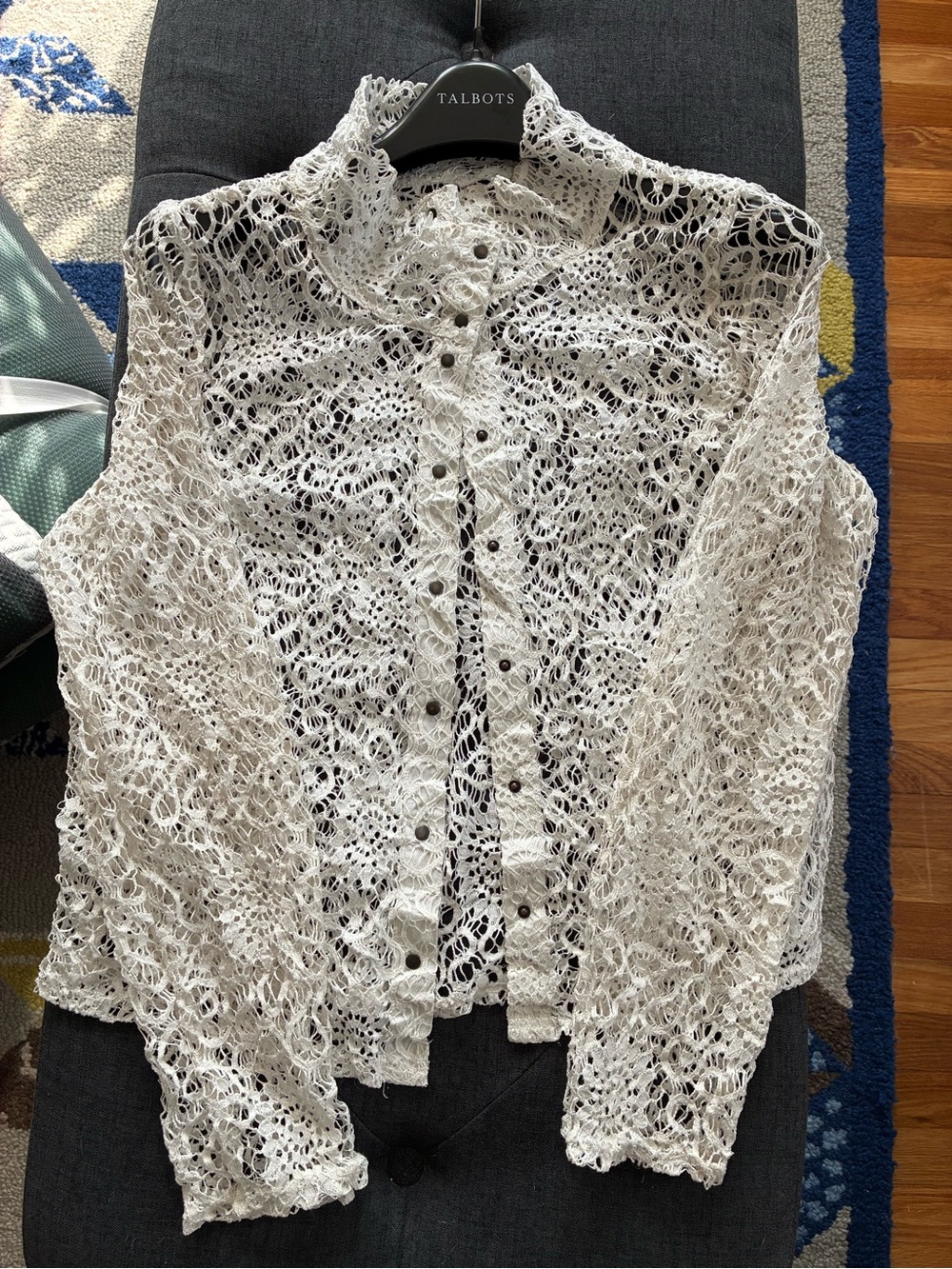 White Lace Crochet Button-Front Top